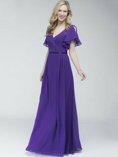 Perfect V-neck Lilac Chiffon Sashes / Ribbons Floor-length Bridesmaid Dress #DS01012622