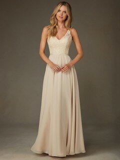 Champagne Lace Chiffon with Sequins Floor-length Discounted V-neck Bridesmaid Dresses #DS01012640