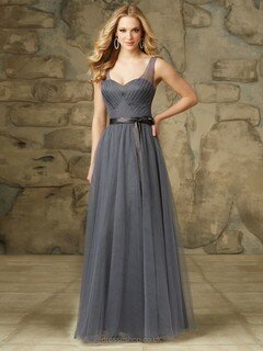 Sweetheart Gray Tulle with Sashes / Ribbons A-line Backless Bridesmaid Dress #DS01012653