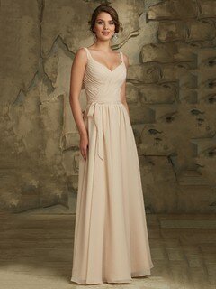 Champagne A-line Chiffon with Sashes / Ribbons Open Back V-neck Bridesmaid Dresses #DS01012660