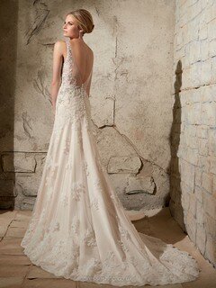 Trumpet/Mermaid Open Back Tulle Appliques Lace Ivory Scoop Neck Wedding Dresses #DS00022103