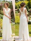 Affordable Floor-length Chiffon Lace Cap Straps V-neck Wedding Dress #DS00022128