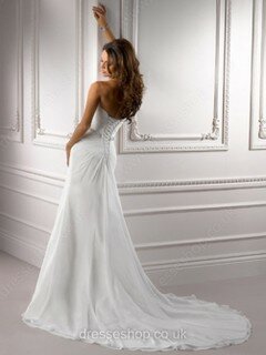 Sheath/Column White Chiffon Beading Lace-up Sweetheart Wedding Dresses #DS00022130