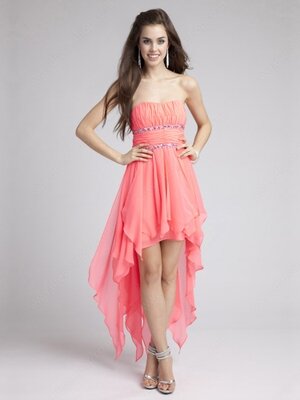 A-line Strapless Chiffon Asymmetrical Beading Homecoming Dresses#02051264