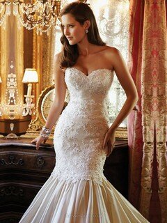 Sweetheart Champagne Taffeta Lace-up Appliques Lace Trumpet/Mermaid Wedding Dress #DS00022164