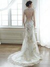 Trumpet/Mermaid V-neck Appliques Lace Cap Straps Ivory Tulle Wedding Dress #DS00022169
