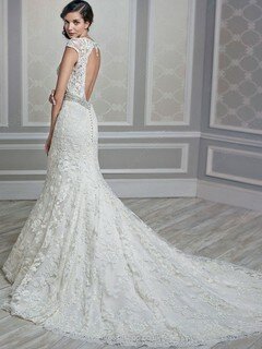 Sweetheart Lace Beading White Cap Straps Trumpet/Mermaid Wedding Dress #DS00022181
