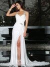 Sweetheart A-line Chiffon with Beading White Split Front Wedding Dresses #DS00022239