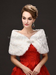 Faux Fur Off-the-Shoulder Sleeveless Shawl with Beading #DS03040038