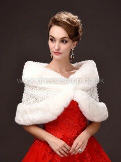 Faux Fur Sleeveless Shawl with Beading #DS03040050