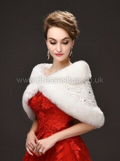 Faux Fur/Lace Sleeveless Shawl with Lace/Beading #DS03040055