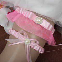 Ribbons Garter Skirt with Bowknot/Imitation Pearls/Crystal #DS03090059