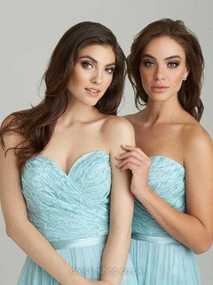 A-line Blue Chiffon Tulle Sashes / Ribbons Sweetheart Bridesmaid Dresses #DS01012668