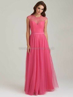 Watermelon Floor-length Cap Straps Tulle Sashes / Ribbons Scoop Neck Bridesmaid Dress #DS01012669