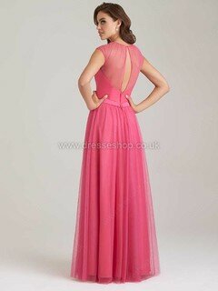 Watermelon Floor-length Cap Straps Tulle Sashes / Ribbons Scoop Neck Bridesmaid Dress #DS01012669