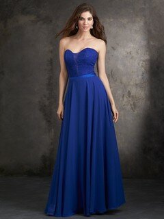 Floor-length Royal Blue Lace Chiffon Sashes / Ribbons Perfect Sweetheart Bridesmaid Dresses #DS01012675