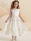 Beautiful Scoop Neck Tulle Tea-length Appliques Lace Ivory Flower Girl Dress #DS01031898