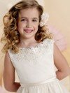 Beautiful Scoop Neck Tulle Tea-length Appliques Lace Ivory Flower Girl Dress #DS01031898