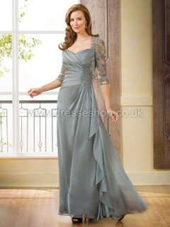 1/2 Sleeve Sweetheart Chiffon Appliques Lace Floor-length Amazing Mother of the Bride Dresses #DS01021640