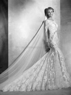 Trumpet/Mermaid Ivory Lace Appliques Lace Long Sleeve Chapel Train Wedding Dresses #DS00022314