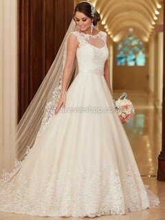 Scoop Neck Organza Appliques Lace Lace-up Ball Gown Wedding Dress #DS00022338