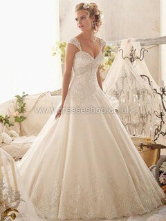 Ball Gown Sweetheart Tulle Appliques Lace White Open Back Wedding Dresses #DS00022339