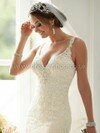 V-neck Tulle Appliques Lace White Trumpet/Mermaid Backless Wedding Dresses #DS00022342