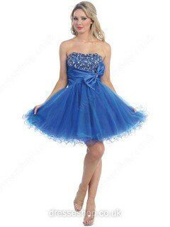 Royal Blue Strapless Tulle Bow Short/Mini Promotion Prom Dress #02051513