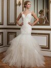 Open Back V-neck Tulle Appliques Lace White Trumpet/Mermaid Wedding Dress #DS00022371