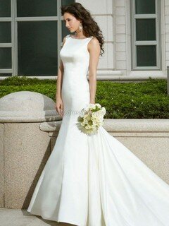 White Satin with Beading Perfect Chapel Train Trumpet/Mermaid Wedding Dresses #DS00022380