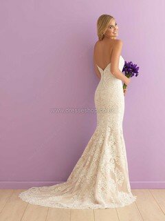 Sexy Open Back Sweetheart Lace Tulle Court Train Trumpet/Mermaid Wedding Dress #DS00022413