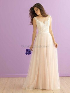 Scoop Neck Tulle Court Train with Appliques Lace Pink Fashion Wedding Dress #DS00022414