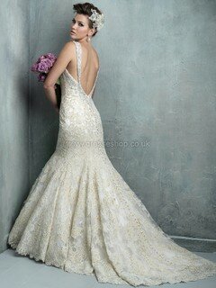 Trumpet/Mermaid Lace Beading Open Back V-neck Wedding Dresses #DS00022420