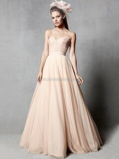 Cute Sweetheart Pearl Pink Tulle Lace Floor-length Wedding Dress #DS00022464