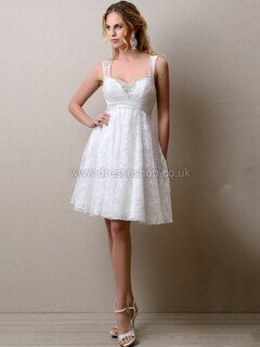 Exclusive Short/Mini White Lace Sashes / Ribbons Sweetheart Wedding Dress #DS00022478