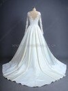 Scalloped Neck Ivory Satin with Appliques Lace Court Train Long Sleeve Wedding Dresses #DS00022490