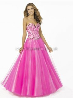Princess New Arrival Tulle with Crystal Detailing Fuchsia Sweetheart Prom Dresses #DS020101127