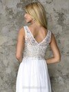 Newest V-neck Appliques Lace Floor-length White Chiffon Prom Dress #DS020101163