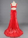 Backless V-neck Tulle Appliques Lace Red Trumpet/Mermaid Evening Dress #DS02023561