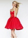 Cute Red Satin Tulle Appliques Lace Ball Gown Short/Mini Prom Dresses #02051618