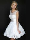 Short/Mini Tulle Pearl Detailing Scoop Neck Beautiful White Prom Dresses #02051621