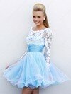 Scoop Neck Tulle Short/Mini Appliques Lace Long Sleeve Prom Dresses