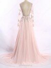 Long Sleeve Scoop Neck Chiffon Tulle Sweep Train Sashes / Ribbons Backless Prom Dresses #DS020101215