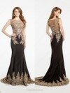 Gorgeous Trumpet/Mermaid Black Silk-like Satin Appliques Lace Court Train Prom Dresses #DS020101281