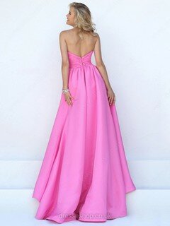 Amazing V-neck Pink Satin Ruffles Court Train Prom Dresses #DS020101286