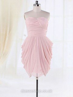 Cute Sweetheart Pleats Short/Mini Pink Chiffon Bridesmaid Dresses #DS01012135