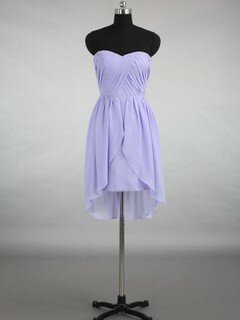 Lavender Chiffon Sweetheart Ruffles Asymmetrical Summer Bridesmaid Dress #DS01012145