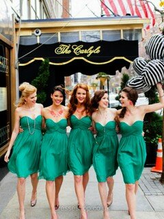 Summer Sweetheart Green Chiffon Ruffles Lace-up Short/Mini Bridesmaid Dresses #DS01012463