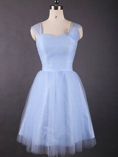 Newest Knee-length Tulle Ruffles Sweetheart Light Sky Blue Bridesmaid Dresses #DS01012498