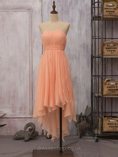 Asymmetrical Strapless Orange Chiffon Boutique High Low Bridesmaid Dress #DS01012523